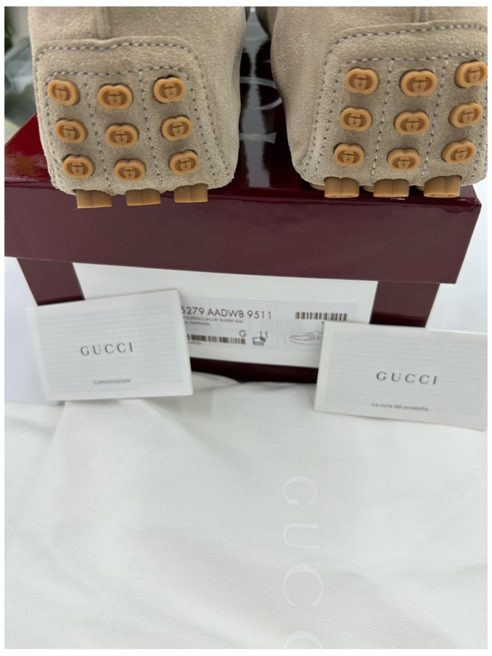Men's Gucci, GG embossed suede driver loafers size 11 fits 12 US made in Italy - Picture 4 of 8